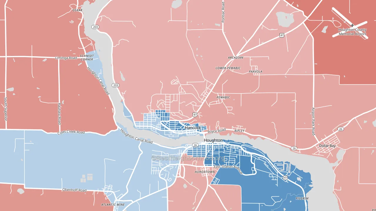 Hancock, MI block-group political-lean map