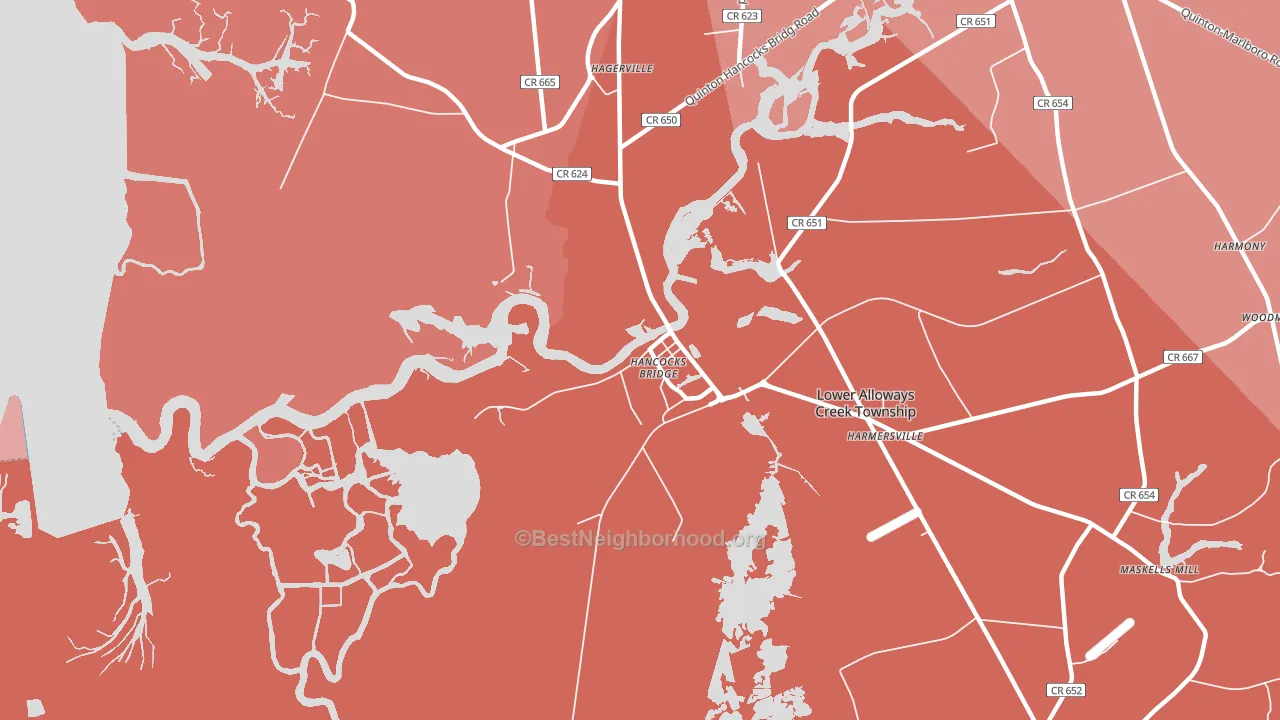 Hancocks Bridge, NJ block-group political-lean map
