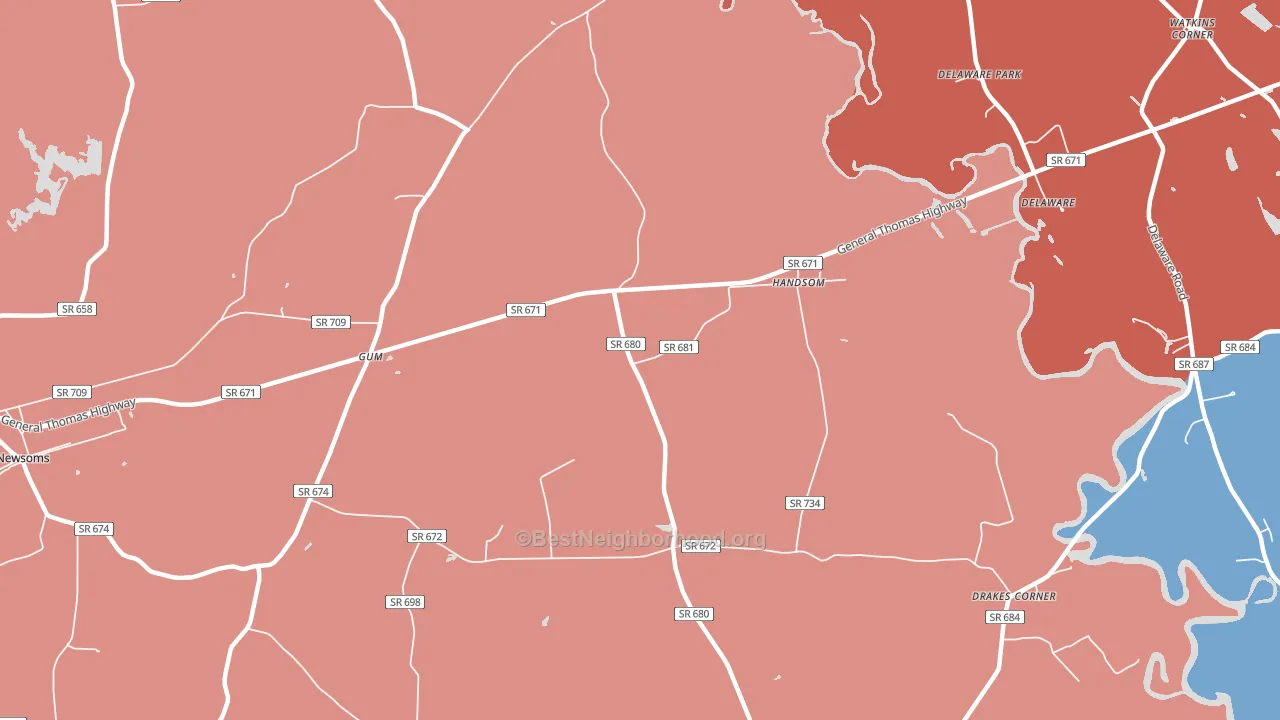 Handsom, VA block-group political-lean map