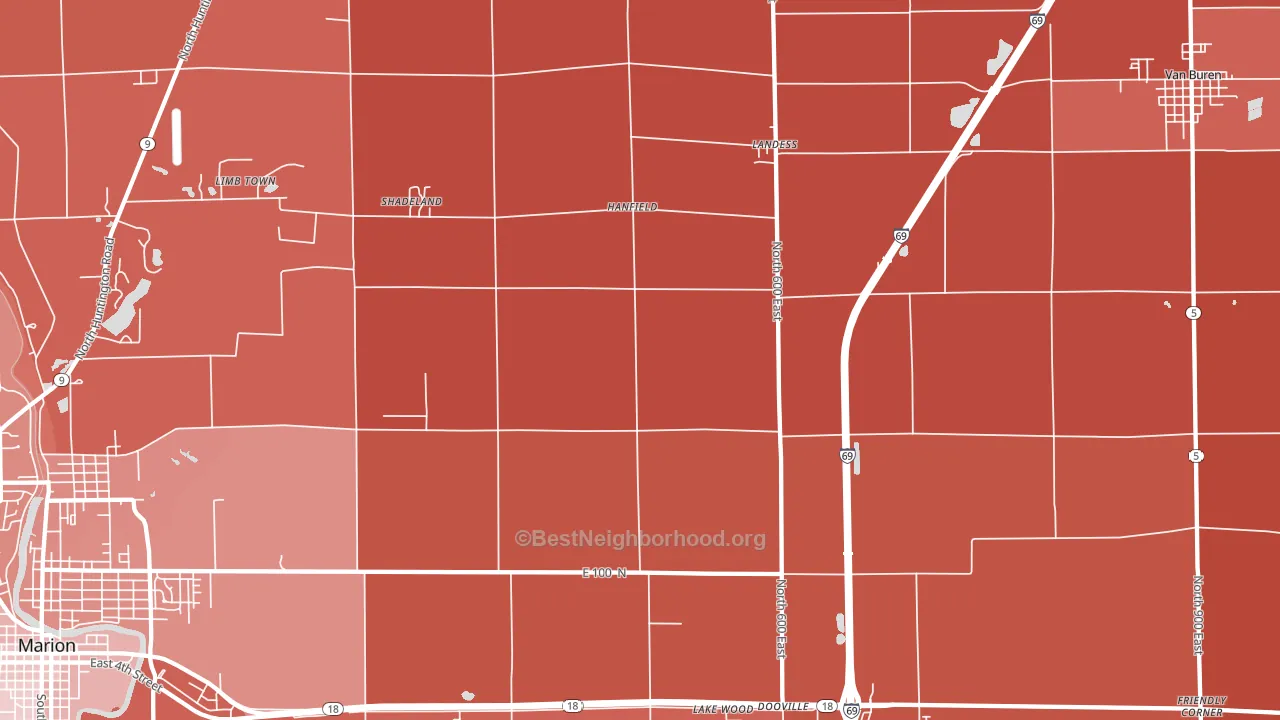 Hanfield, IN block-group political-lean map