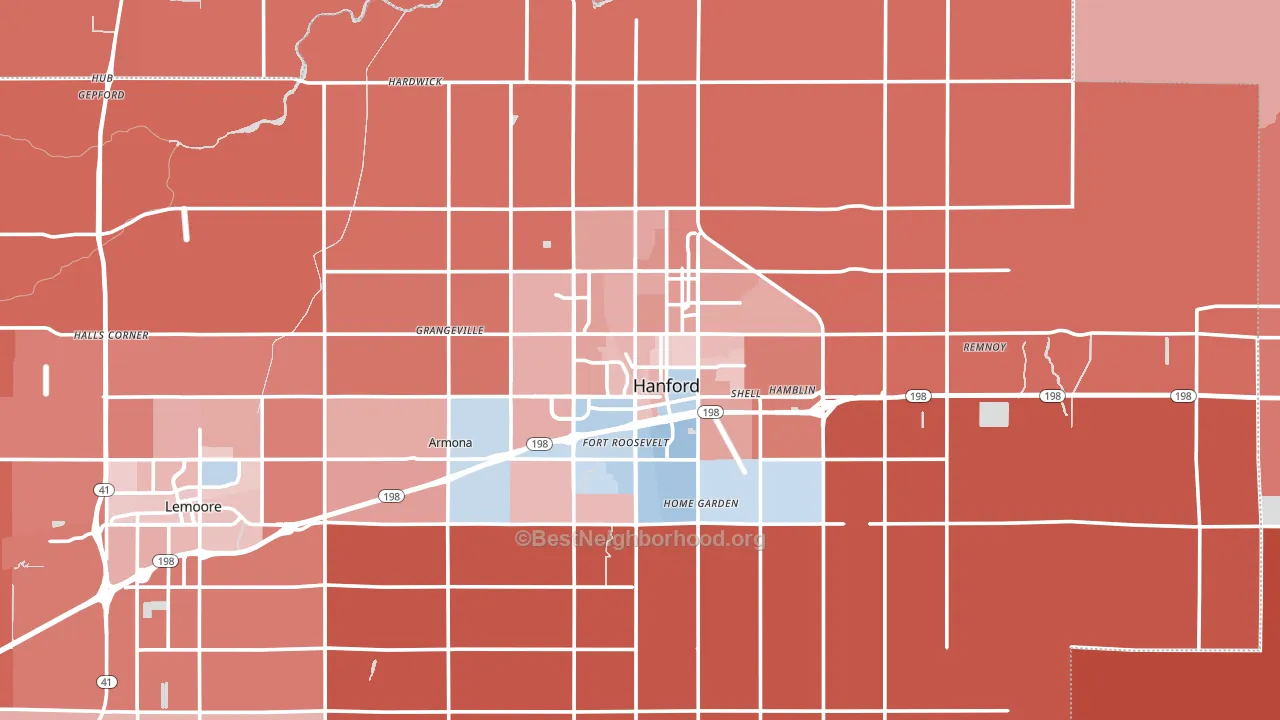 Hanford, CA block-group political-lean map