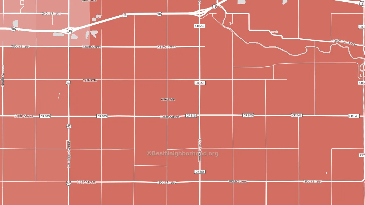 Hanford, IA block-group political-lean map