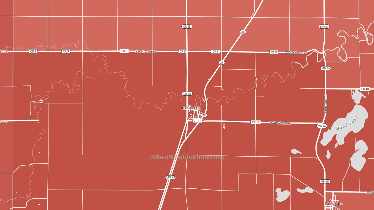 Hanley Falls, MN block-group political-lean map
