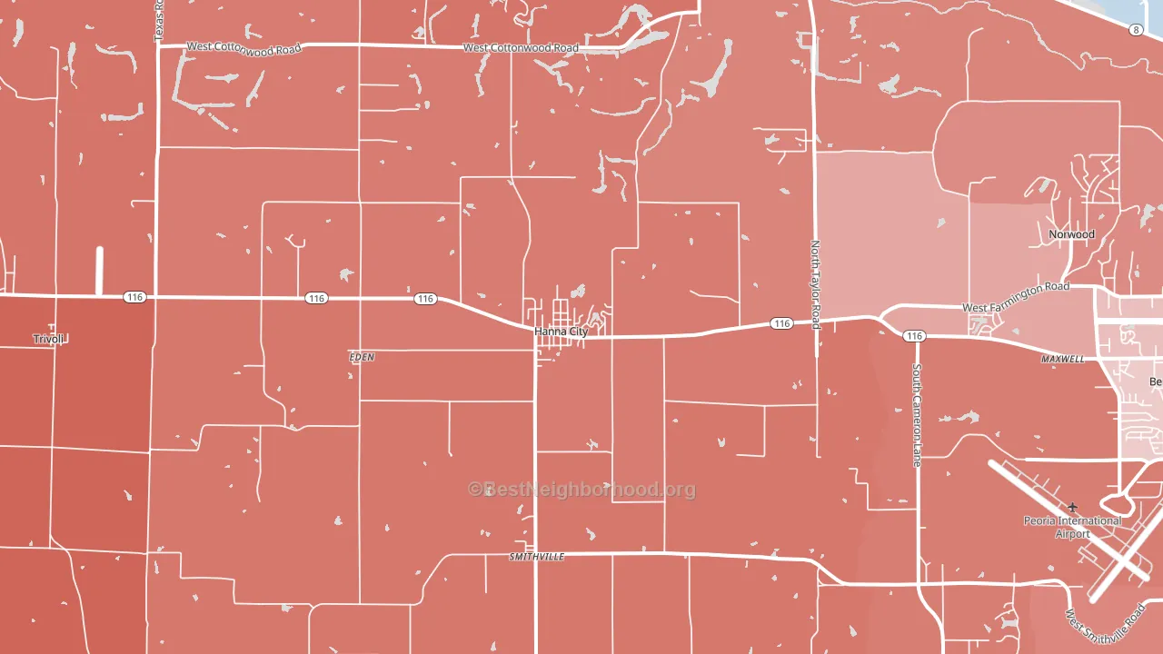 Hanna City, IL block-group political-lean map