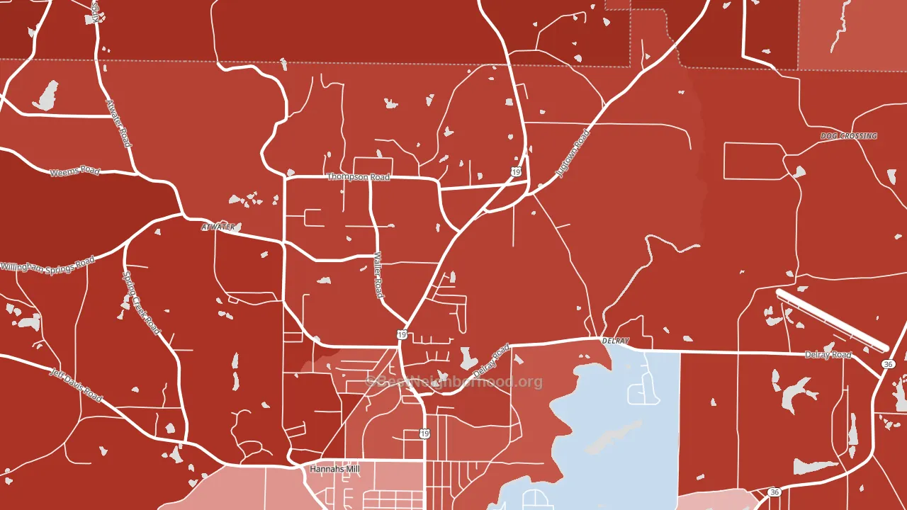 Hannahs Mill, GA block-group political-lean map