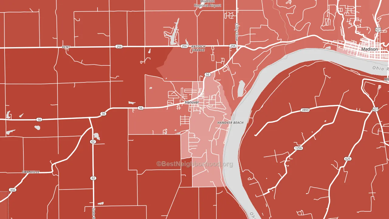 Hanover, IN block-group political-lean map