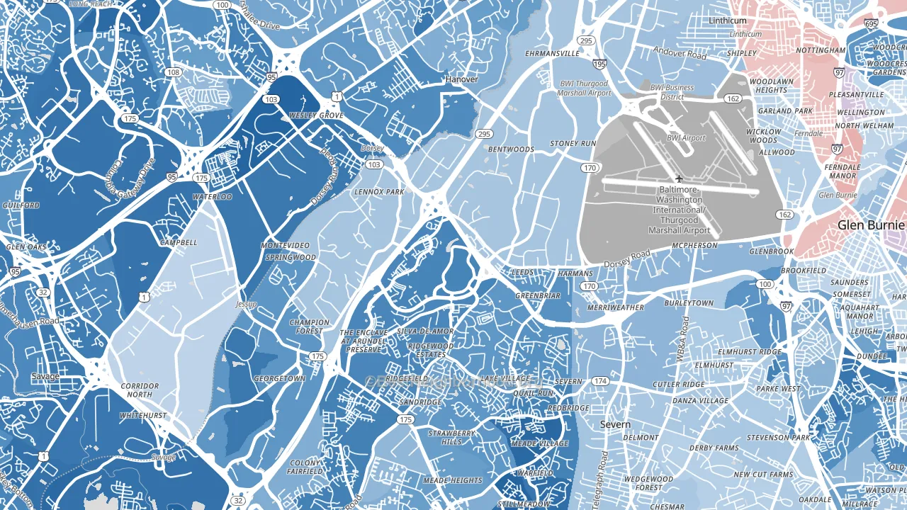 Hanover, MD block-group political-lean map