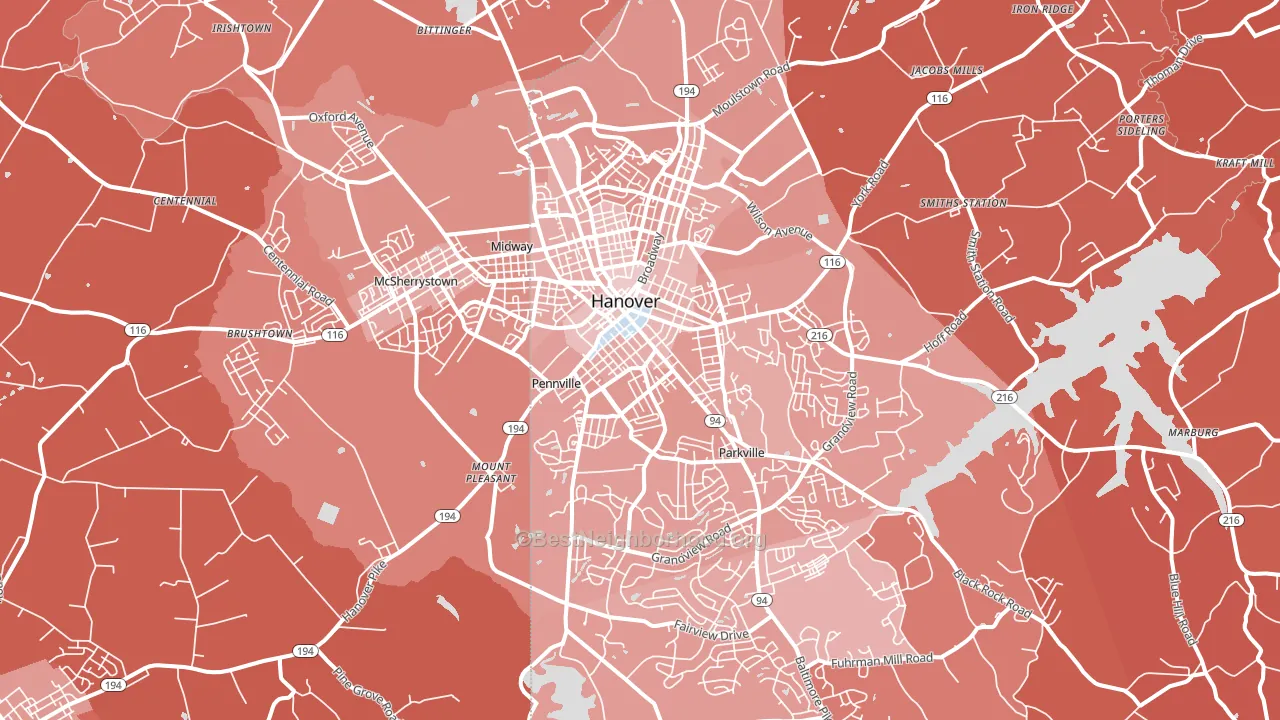 Hanover, PA block-group political-lean map