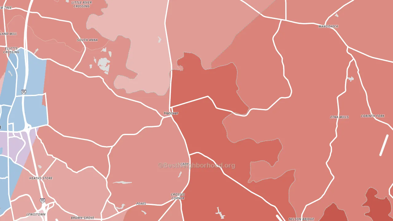 Hanover, VA block-group political-lean map
