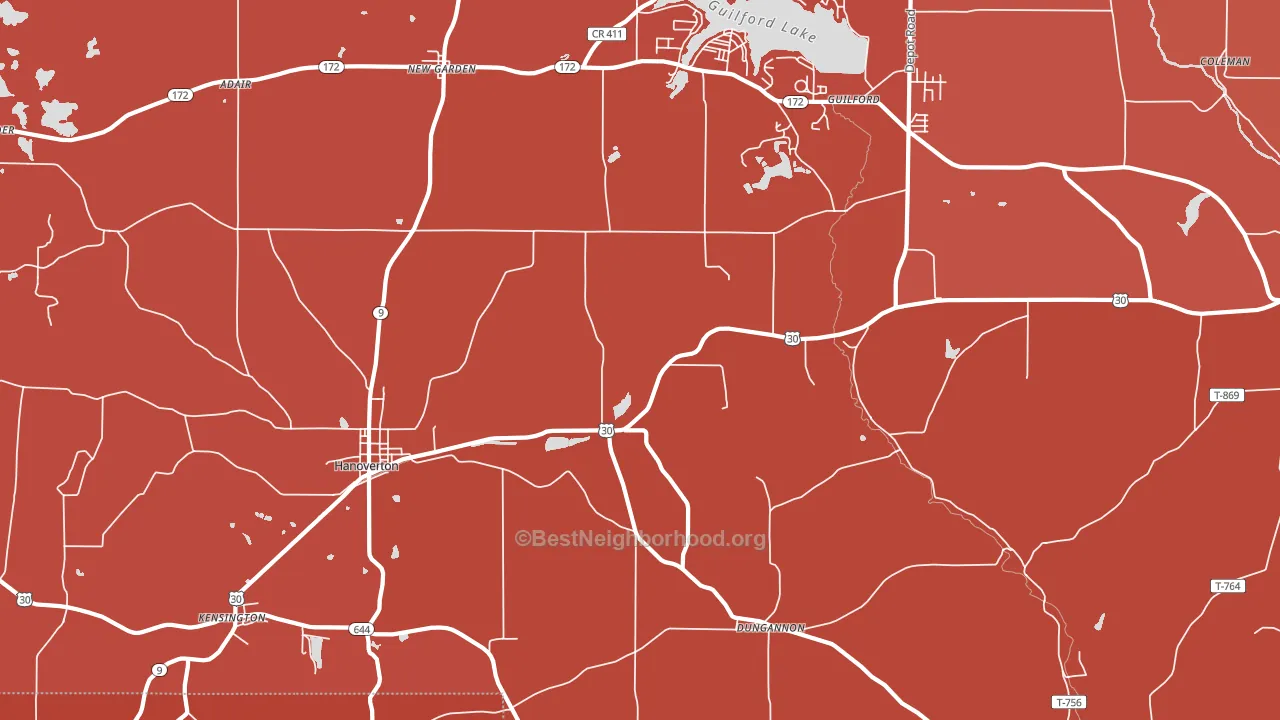 Hanoverton, OH block-group political-lean map