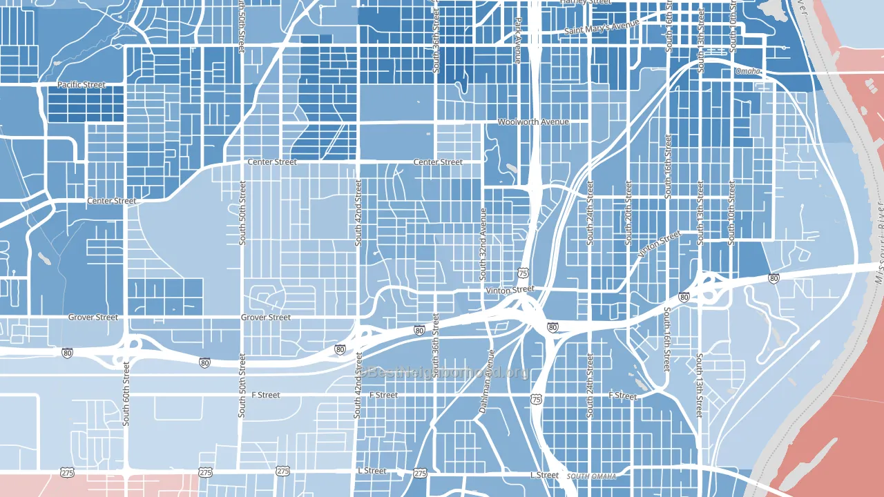 Hanscom Park, Omaha, NE block-group political-lean map