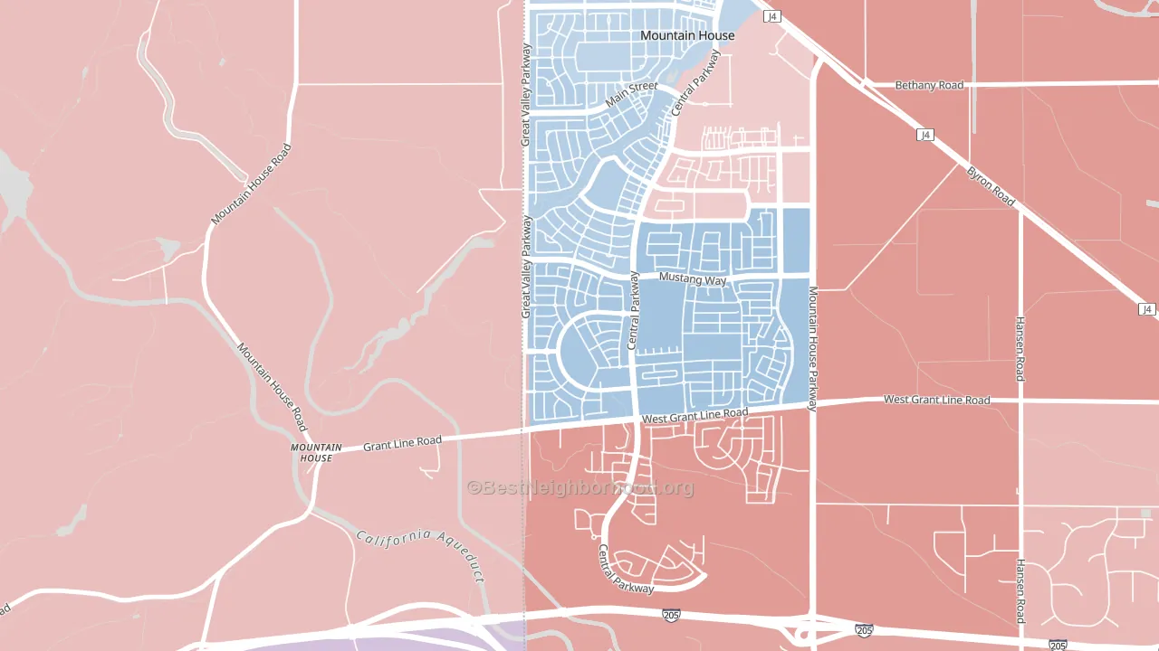 Hansen, Mountain House, CA block-group political-lean map