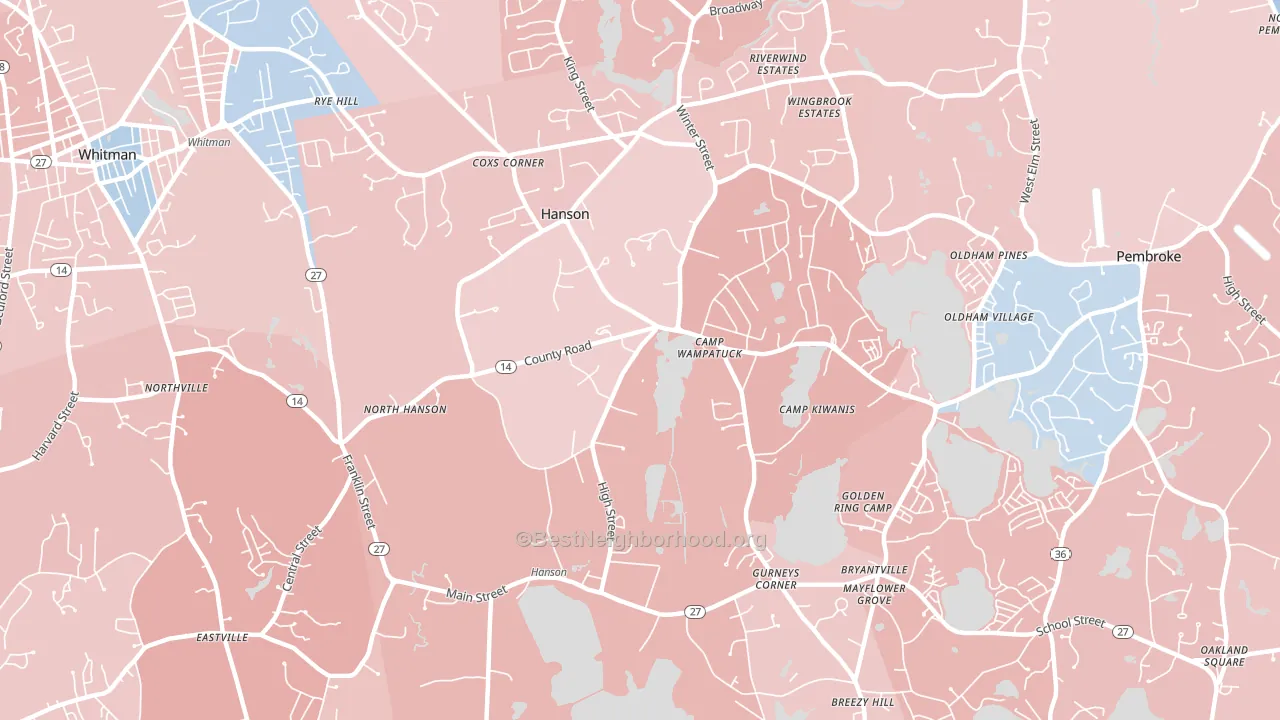 Hanson, MA block-group political-lean map