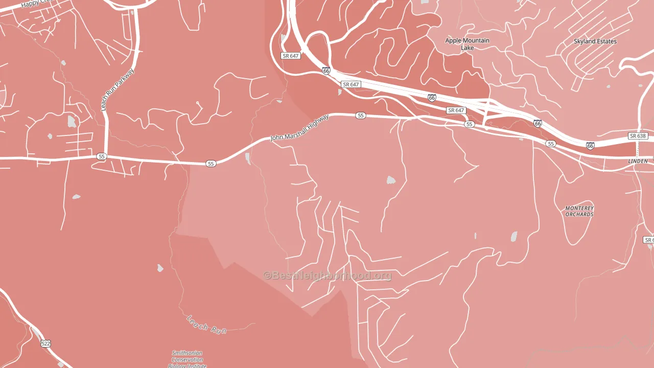 Happy Creek, VA block-group political-lean map