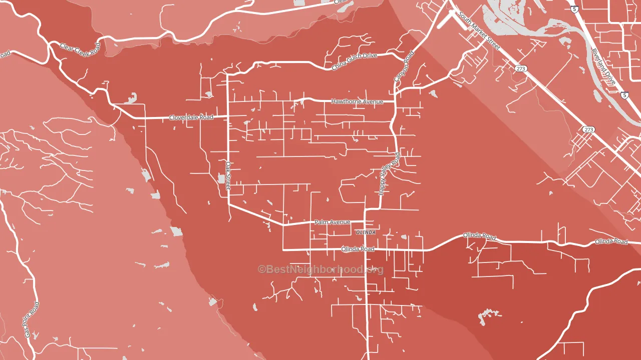 Happy Valley, Anderson, CA block-group political-lean map