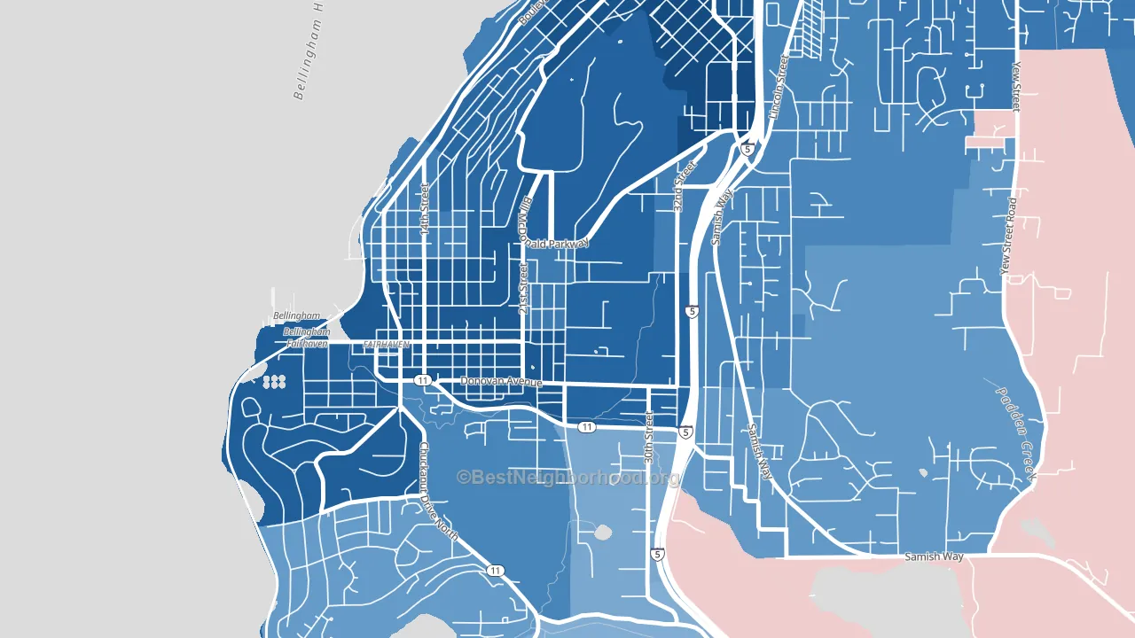 Happy Valley, Bellingham, WA block-group political-lean map