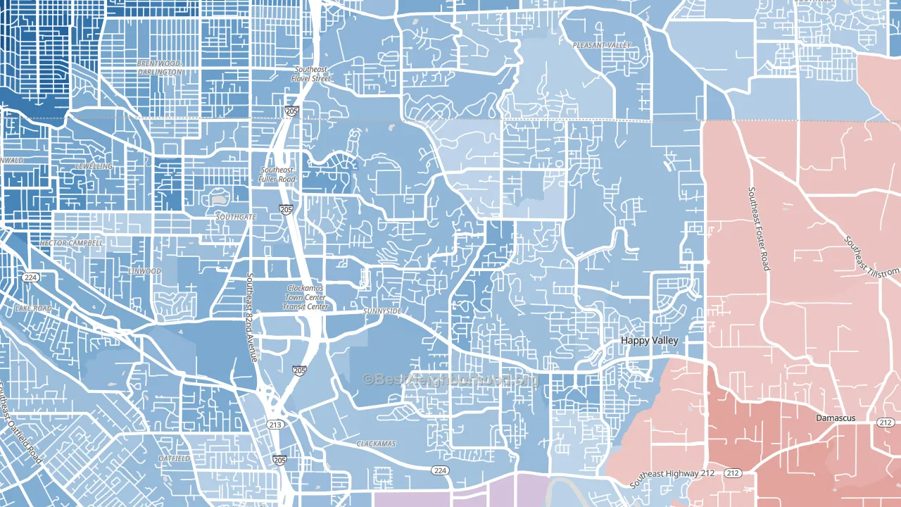 Happy Valley, OR block-group political-lean map