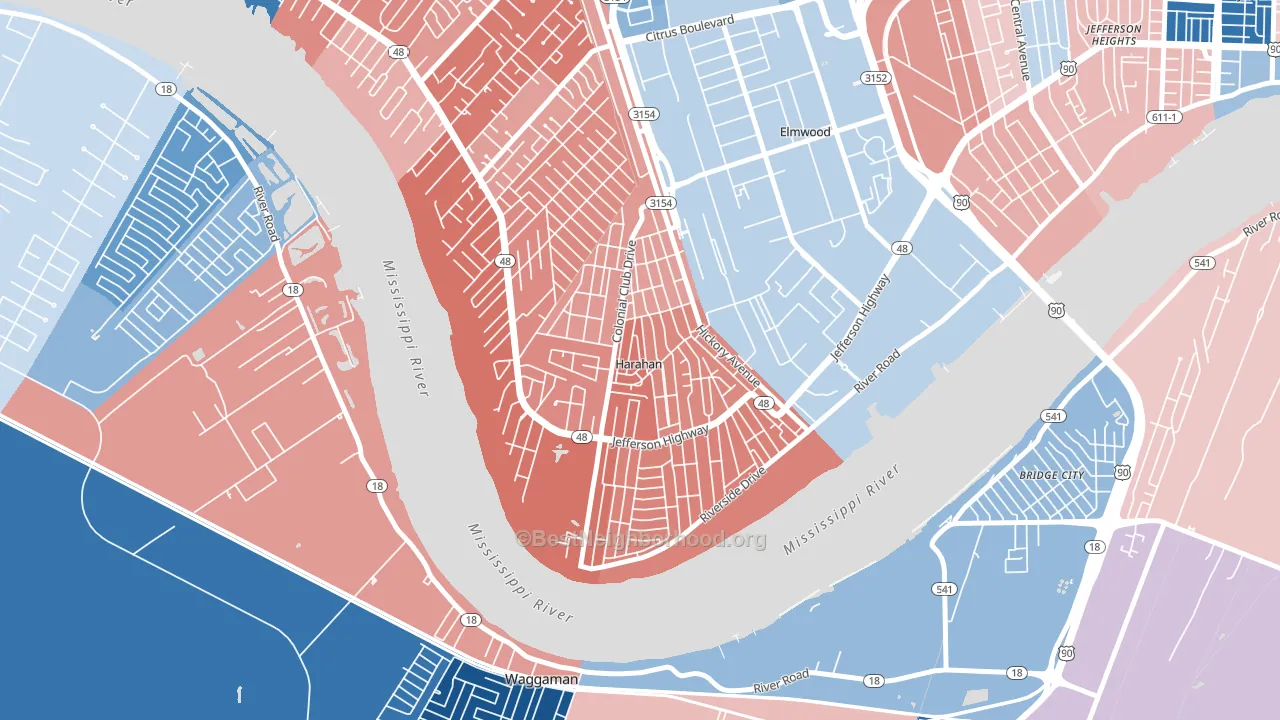 Harahan, LA block-group political-lean map