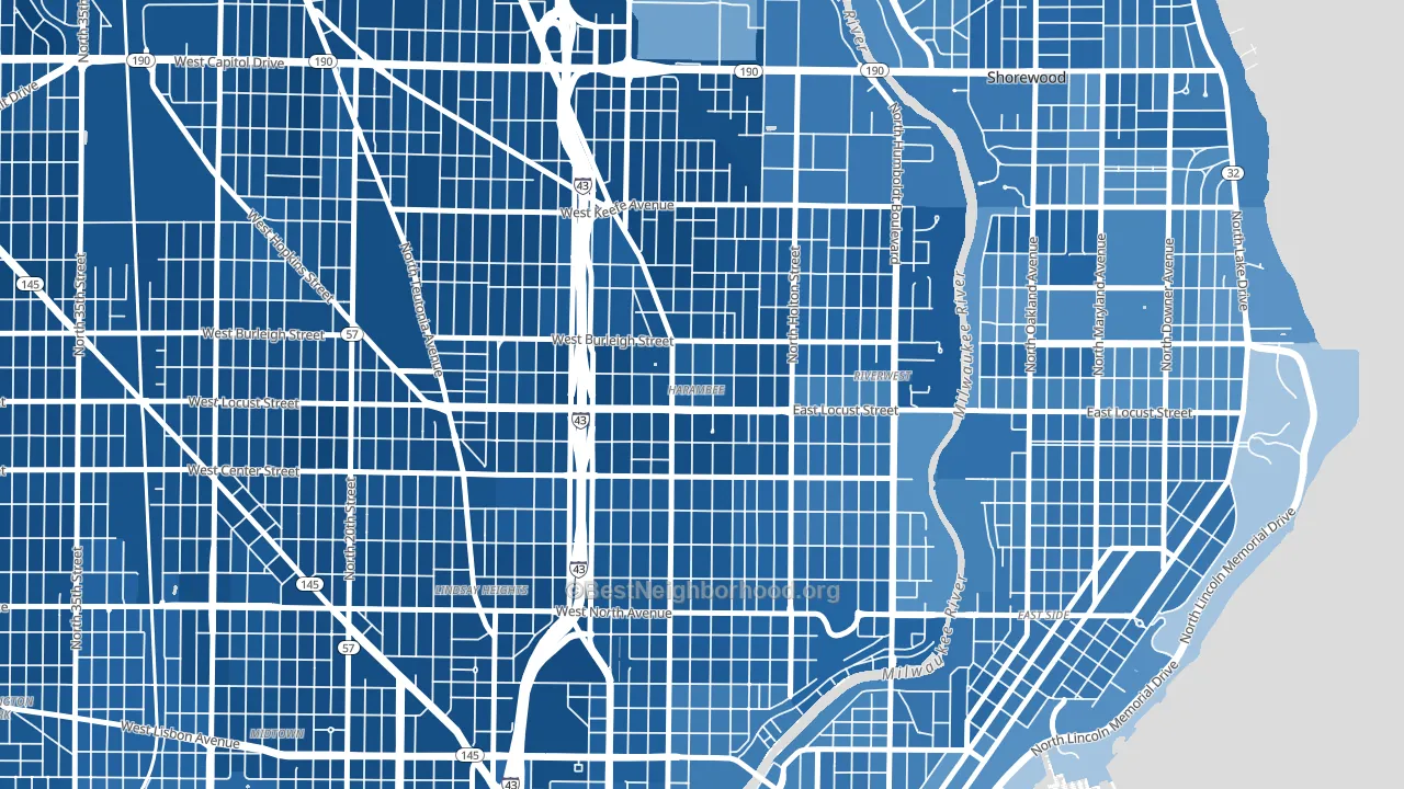 Harambee, Milwaukee, WI block-group political-lean map