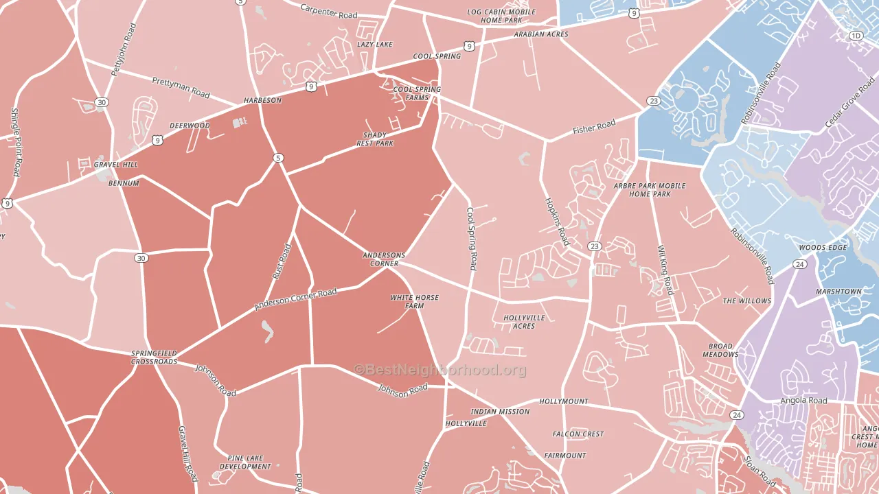 Harbeson, DE block-group political-lean map