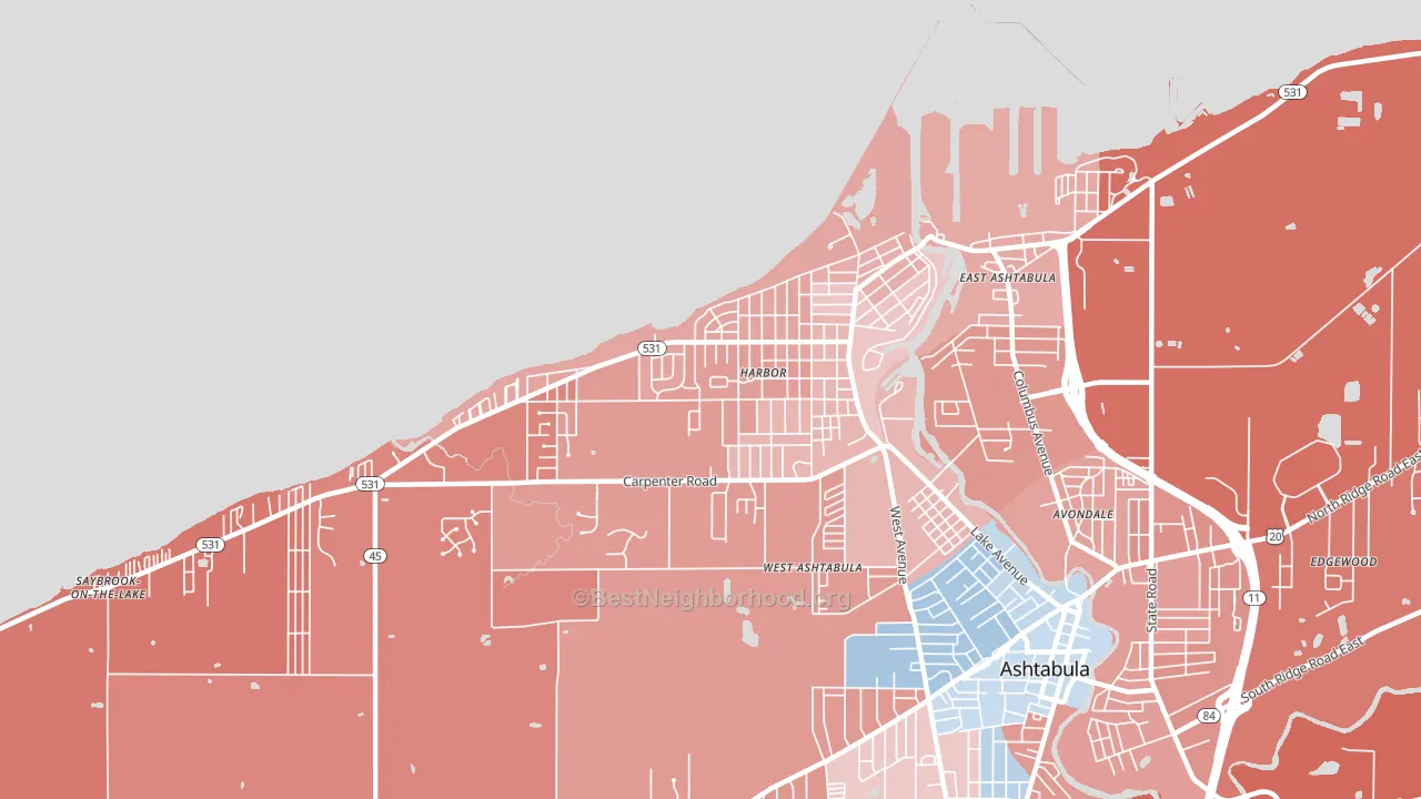 Harbor, Ashtabula, OH block-group political-lean map