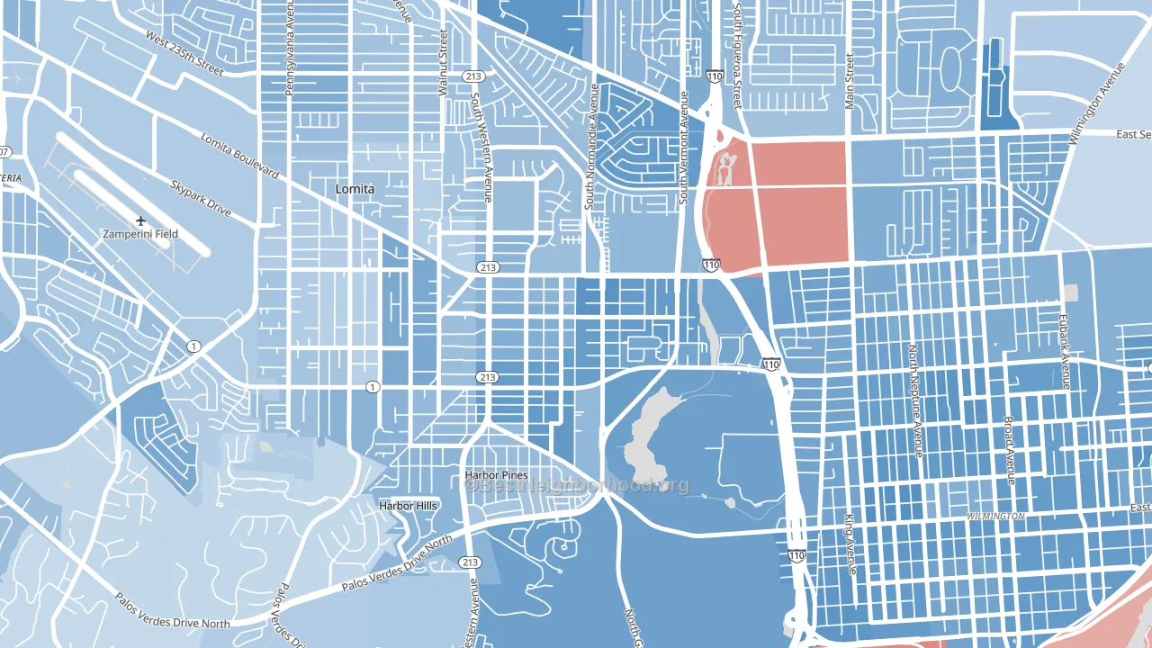 Harbor City, CA block-group political-lean map