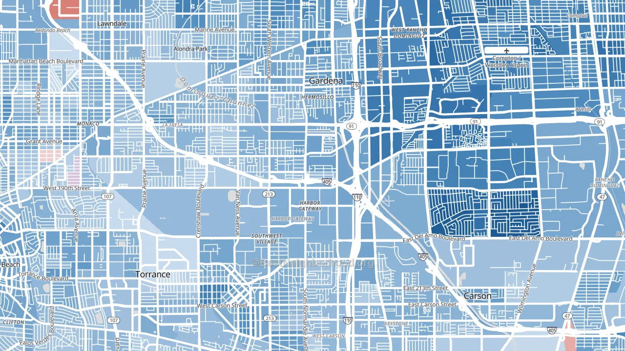 Harbor Gateway, Torrance, CA block-group political-lean map