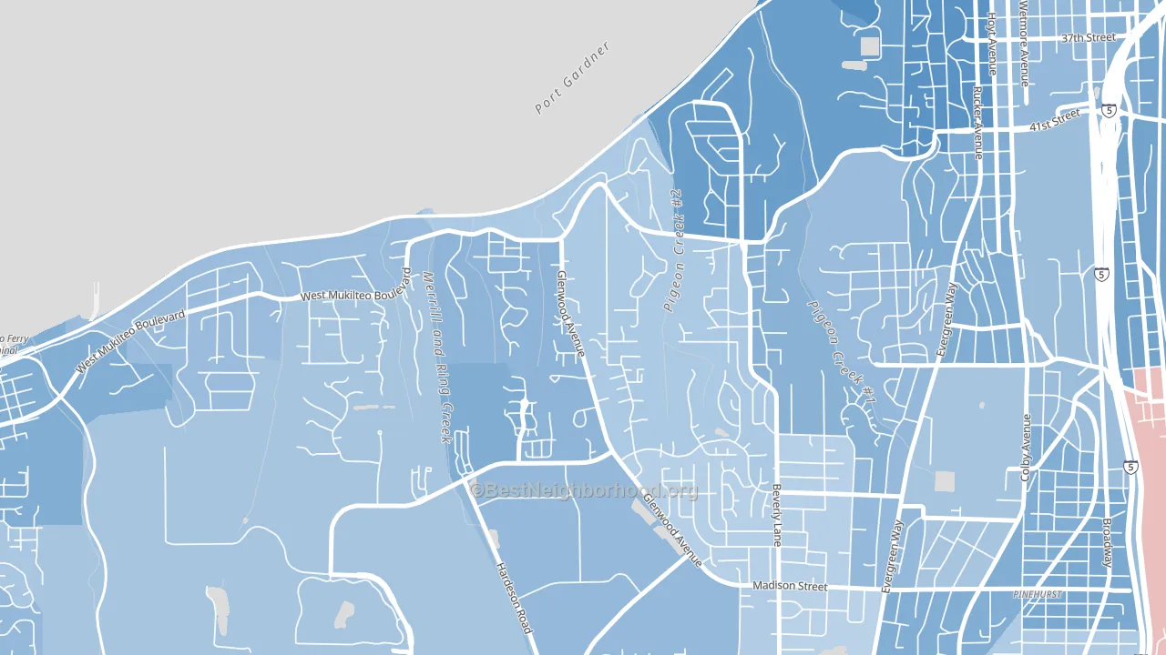 Harborview-Seahurst-Glenhaven, Everett, WA block-group political-lean map