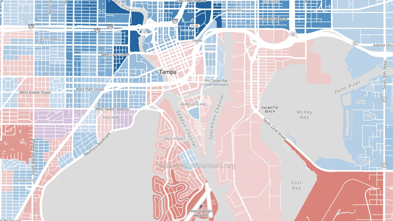 Harbour Island, Tampa, FL block-group political-lean map