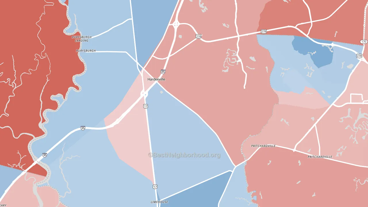 Hardeeville, SC block-group political-lean map