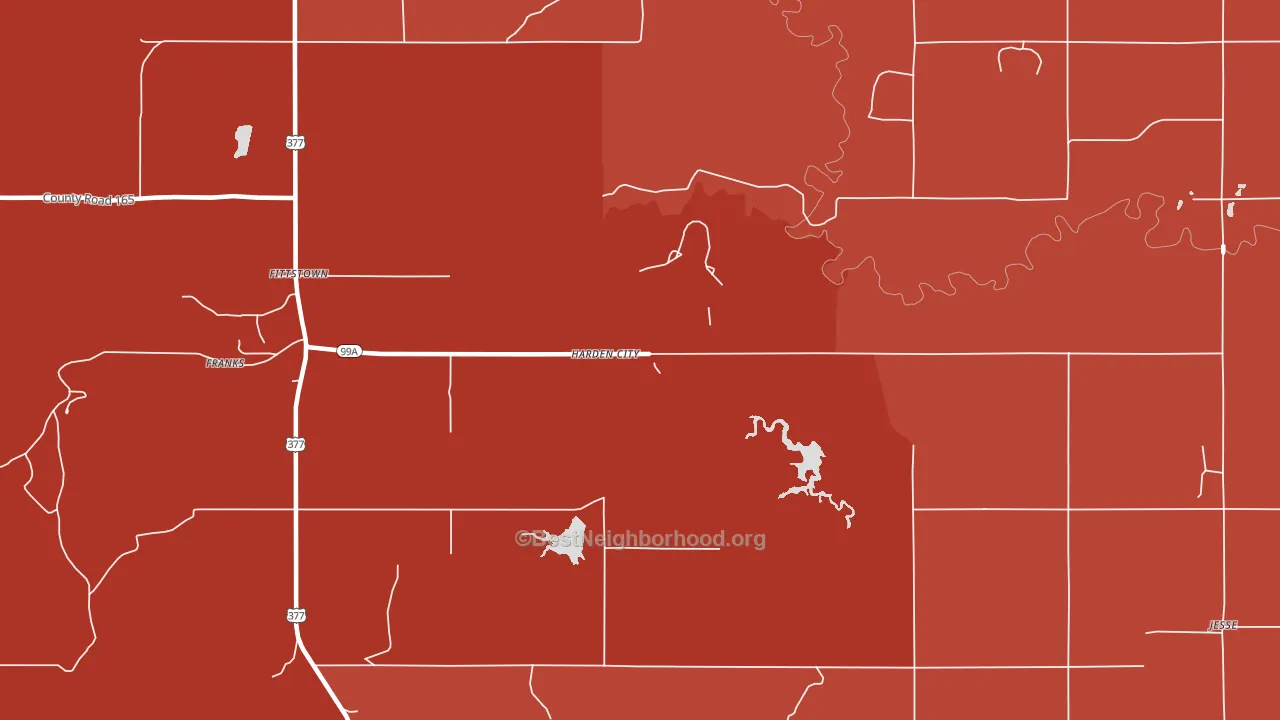 Harden City, OK block-group political-lean map