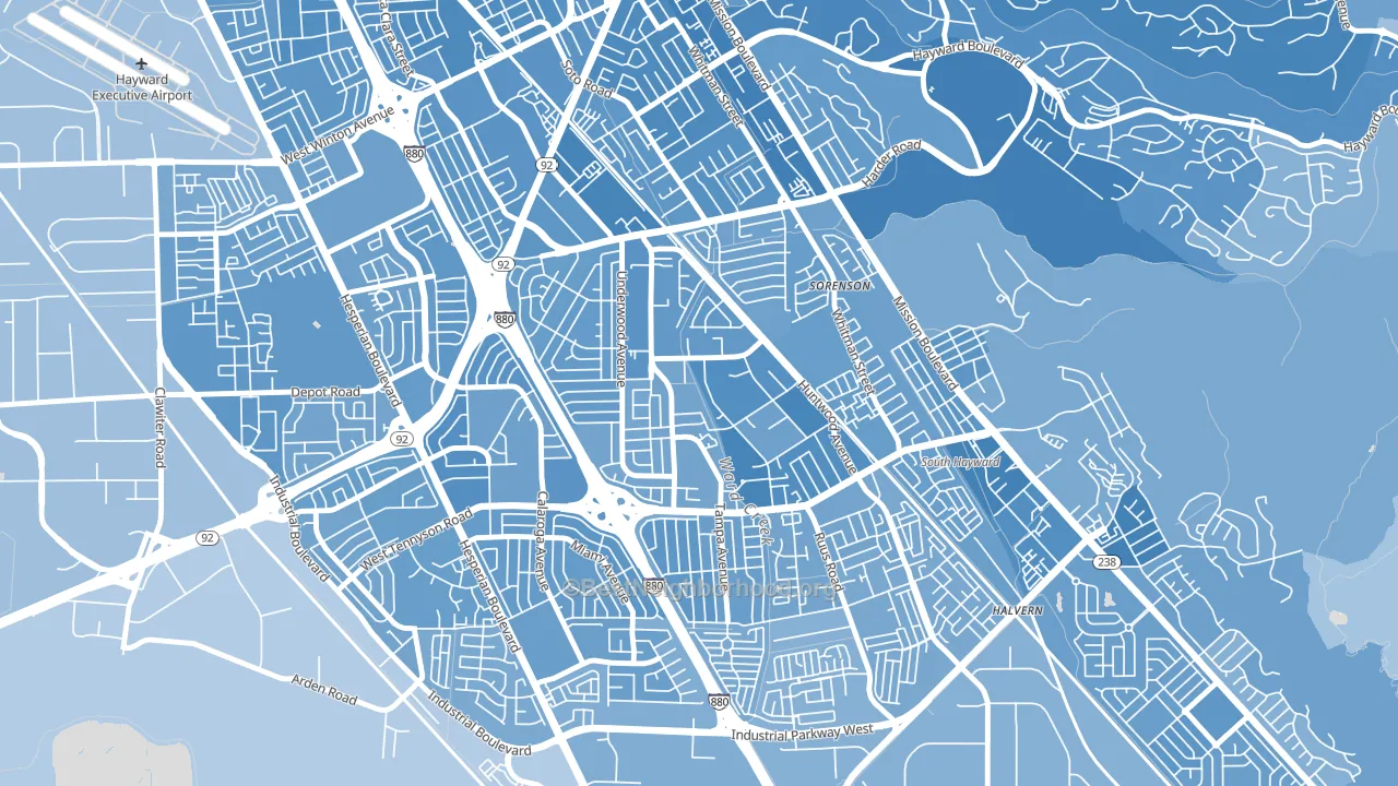 Harder-Tennyson, Hayward, CA block-group political-lean map