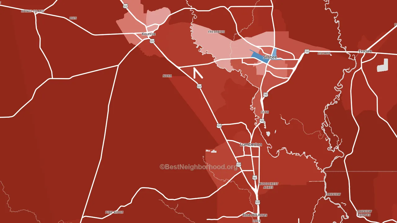 Hardin County, TX block-group political-lean map
