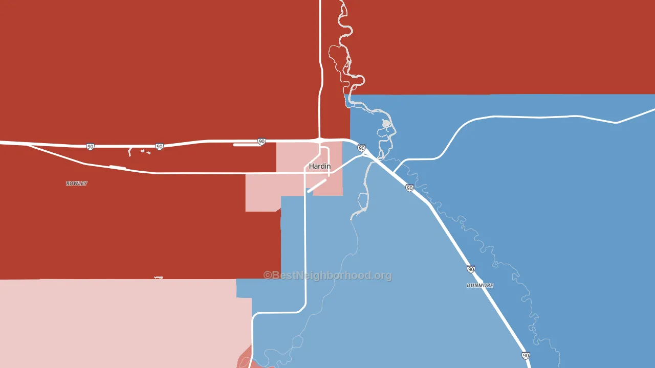 Hardin, MT block-group political-lean map