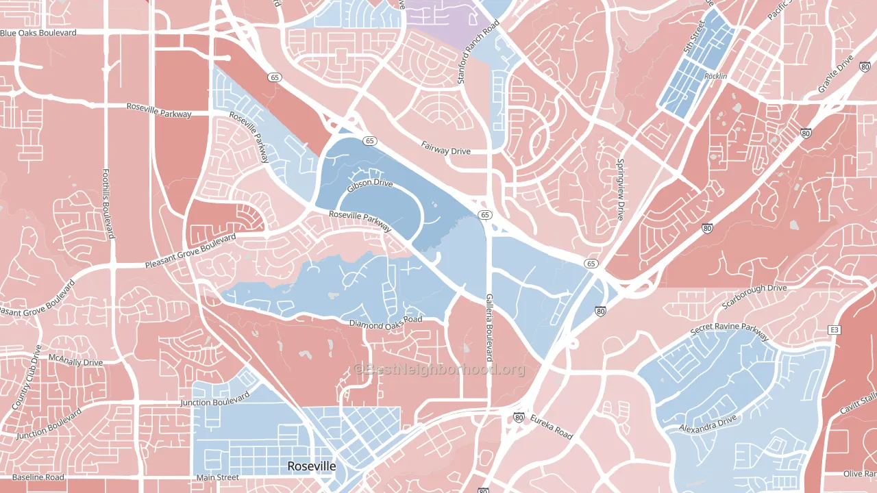 Harding, Roseville, CA block-group political-lean map