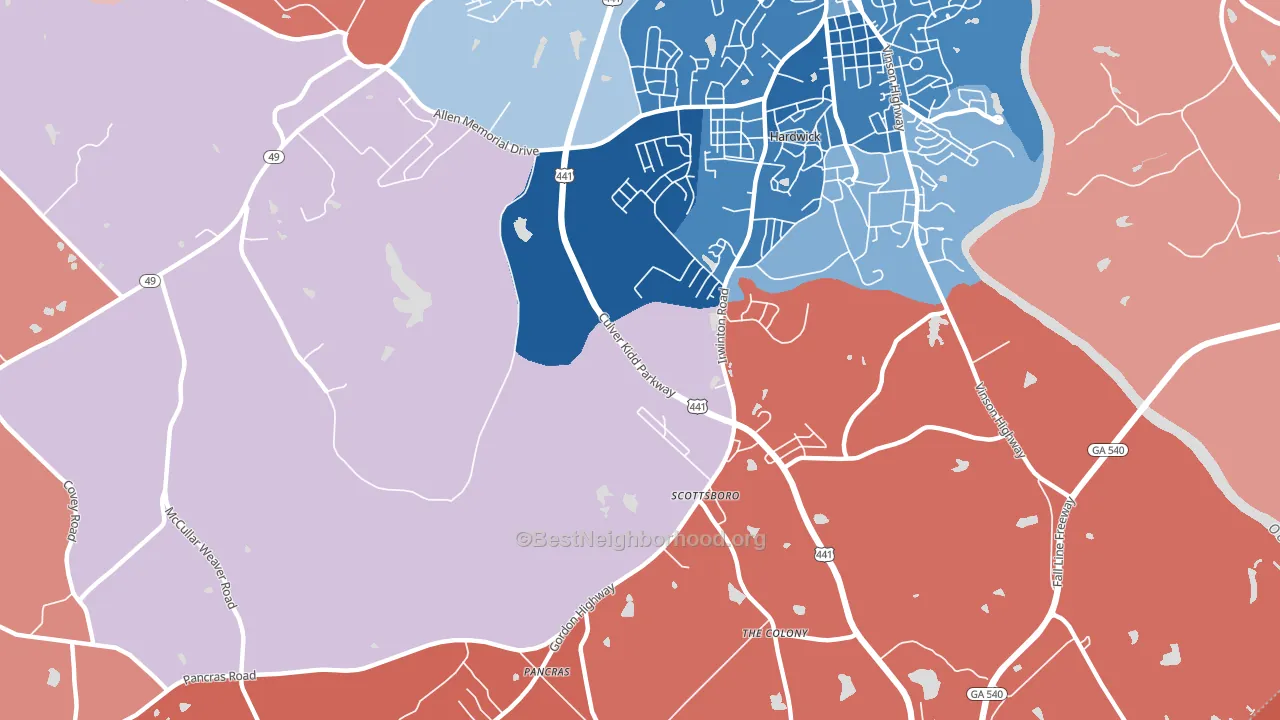 Hardwick, GA block-group political-lean map
