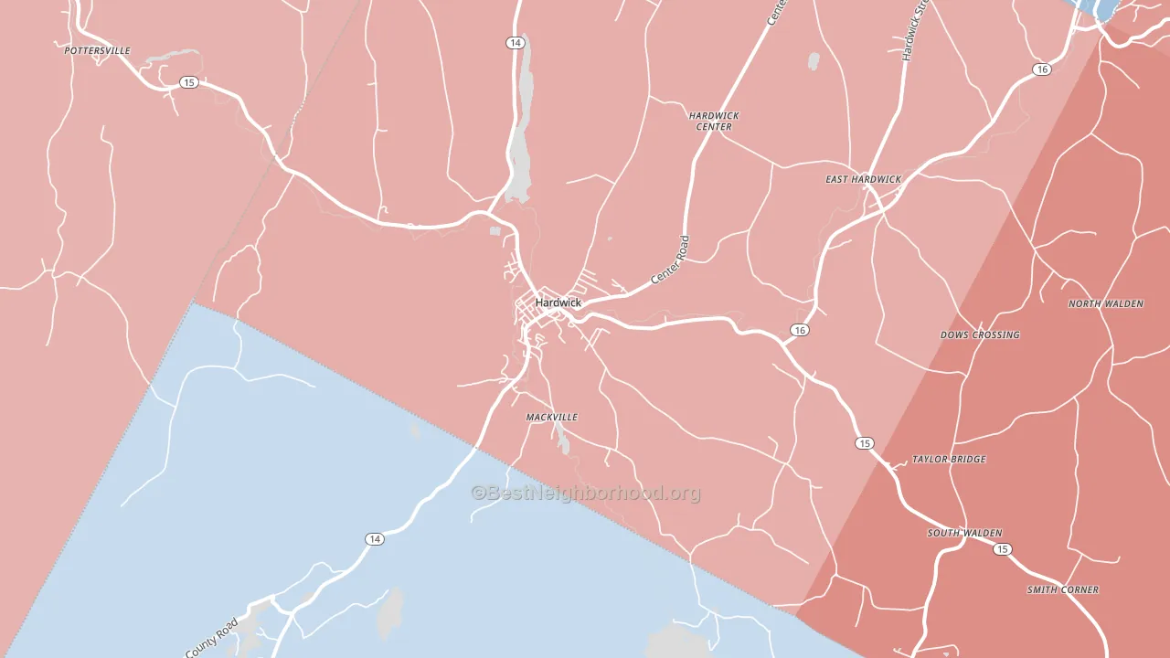 Hardwick, VT block-group political-lean map