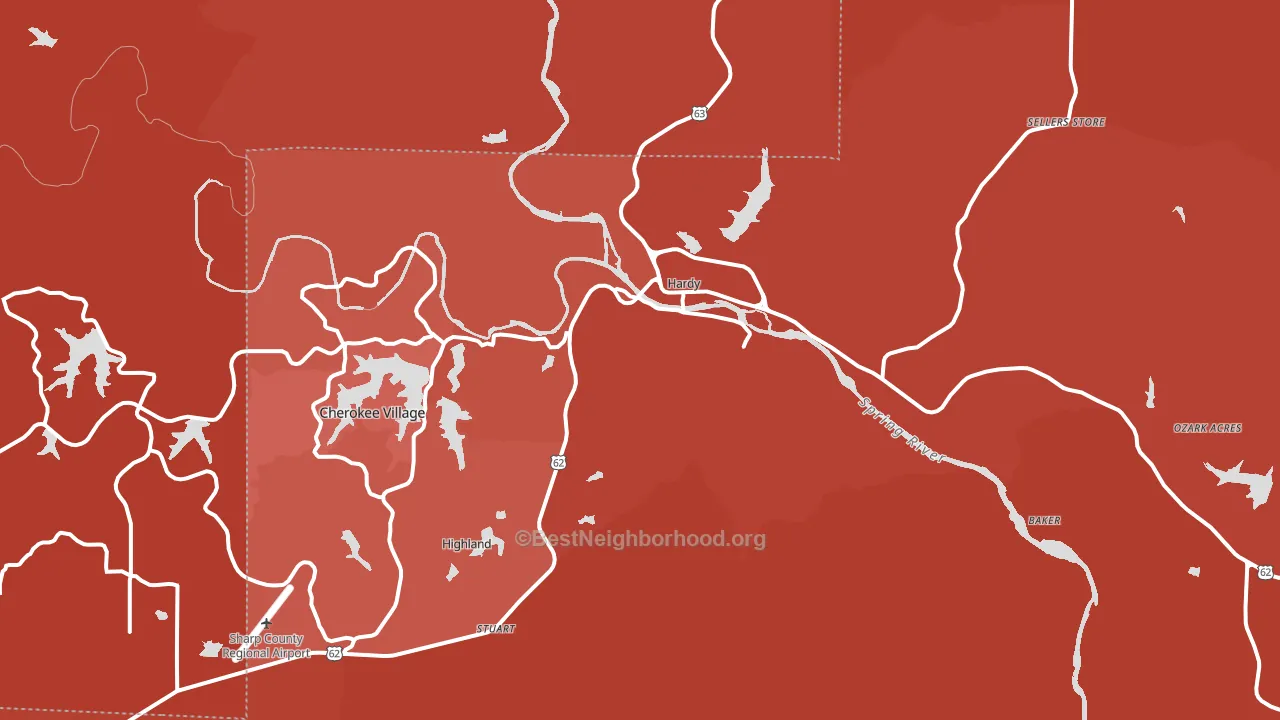 Hardy, AR block-group political-lean map