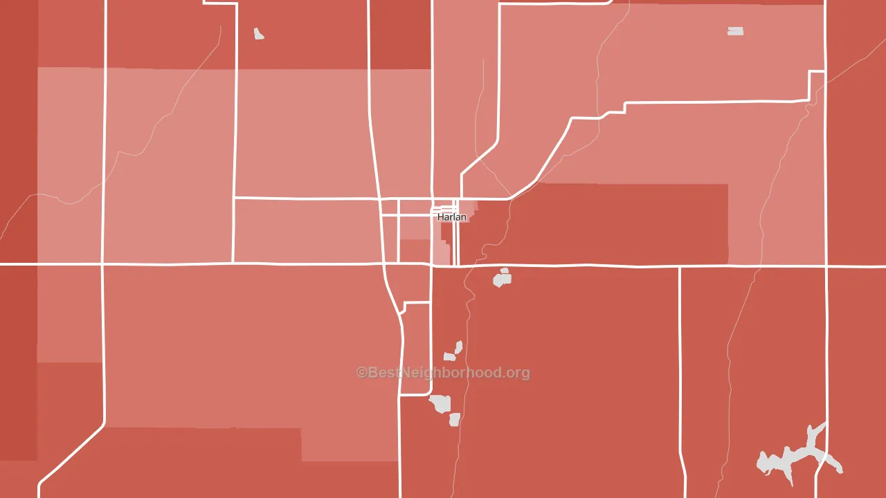 Harlan, IA block-group political-lean map