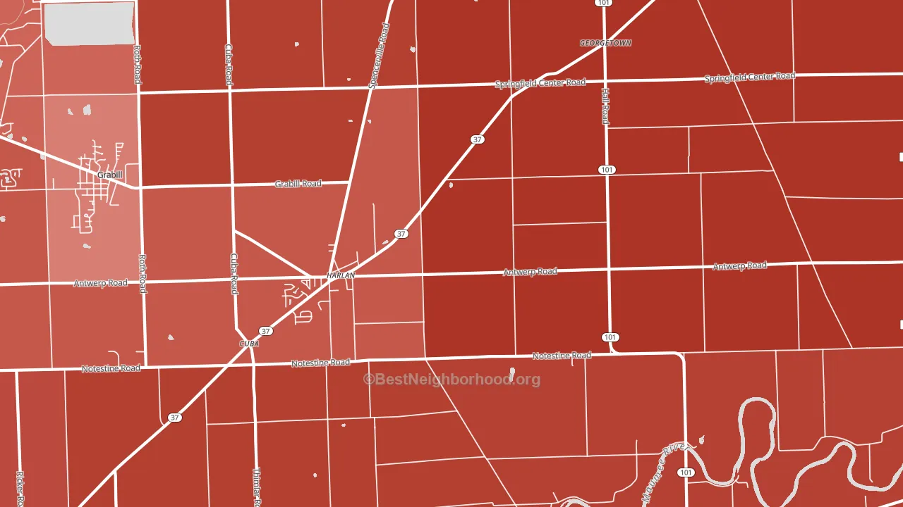 Harlan, IN block-group political-lean map