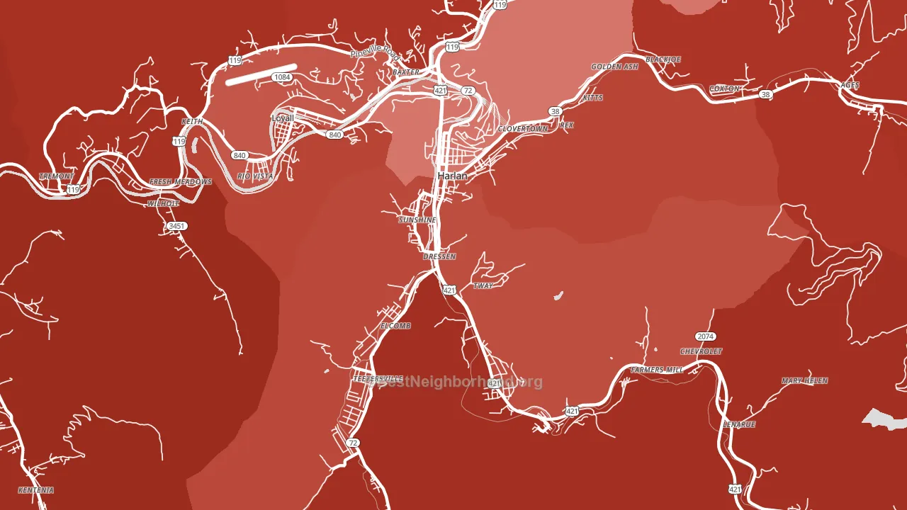 Harlan, KY block-group political-lean map