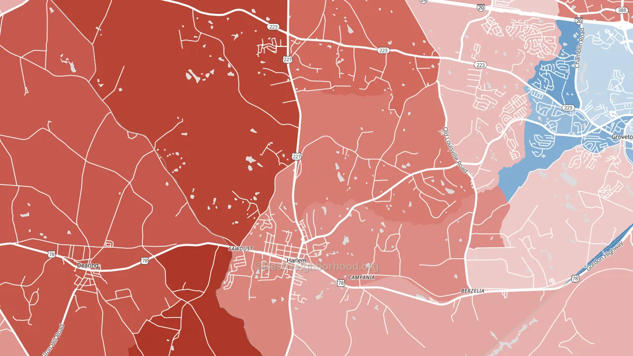 Harlem, GA block-group political-lean map