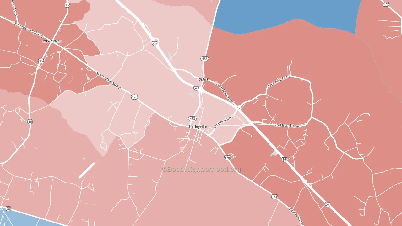 Harleyville, SC block-group political-lean map