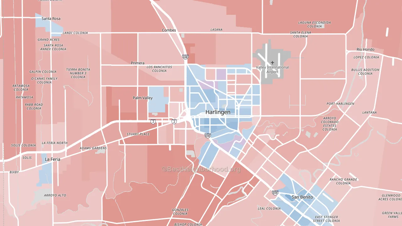 Harlingen, TX block-group political-lean map
