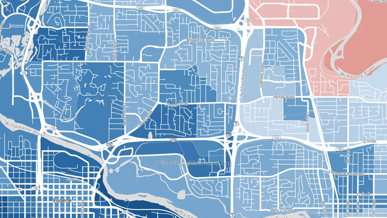 Harlow, Eugene, OR block-group political-lean map