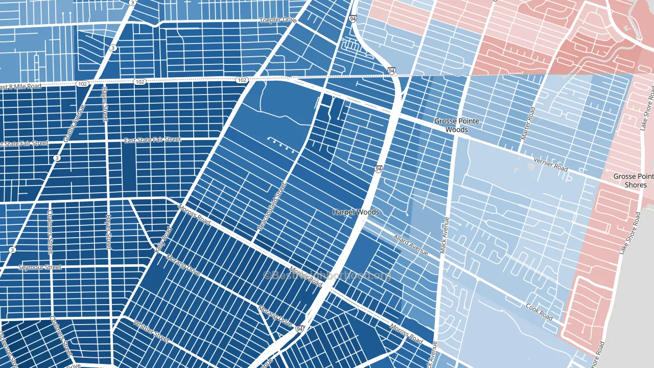 Harper Woods, MI block-group political-lean map