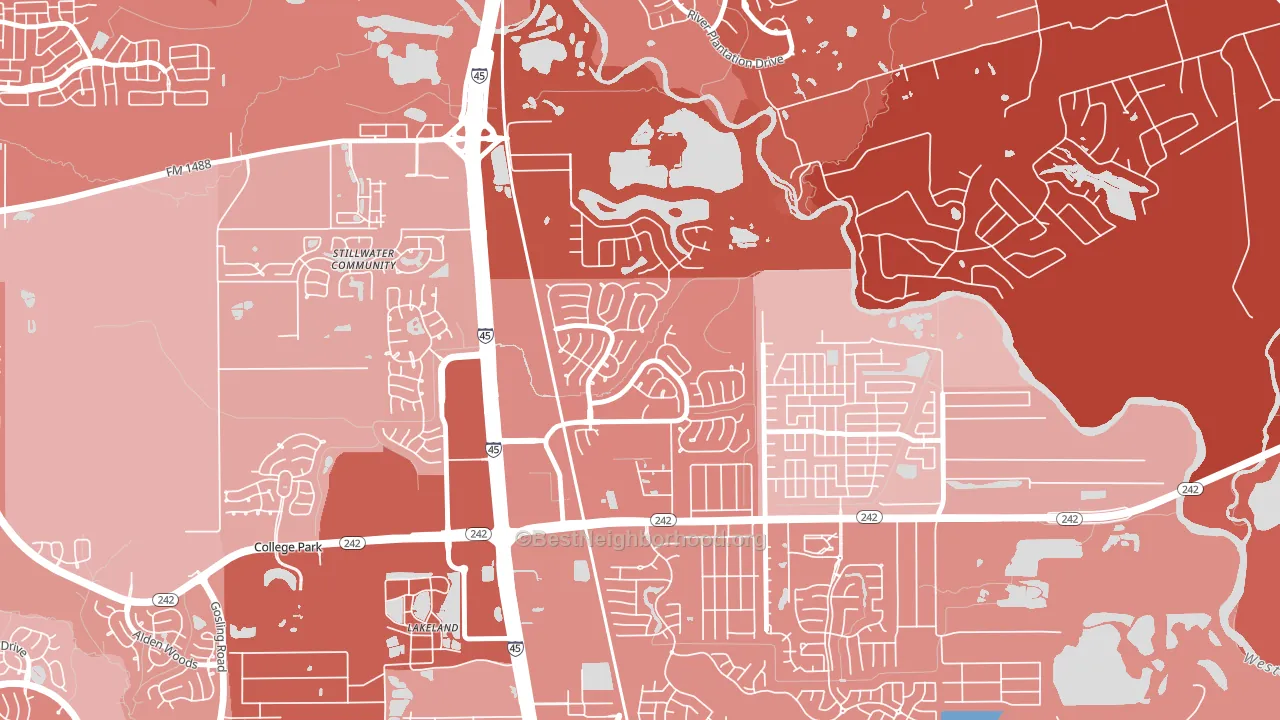 Harper's Landing, Conroe, TX block-group political-lean map