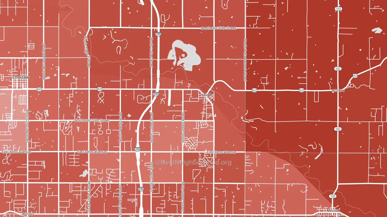 Harrah, OK block-group political-lean map
