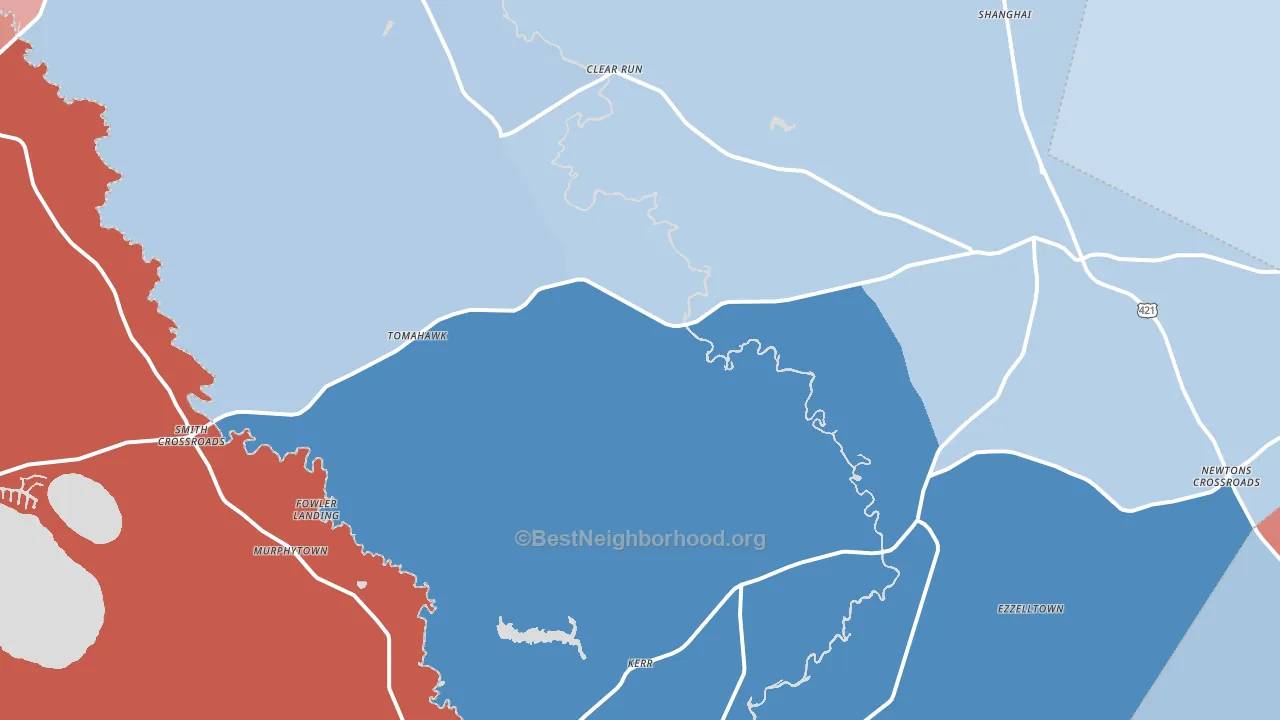 Harrells, NC block-group political-lean map