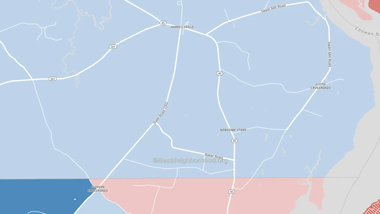 Harrellsville, NC block-group political-lean map